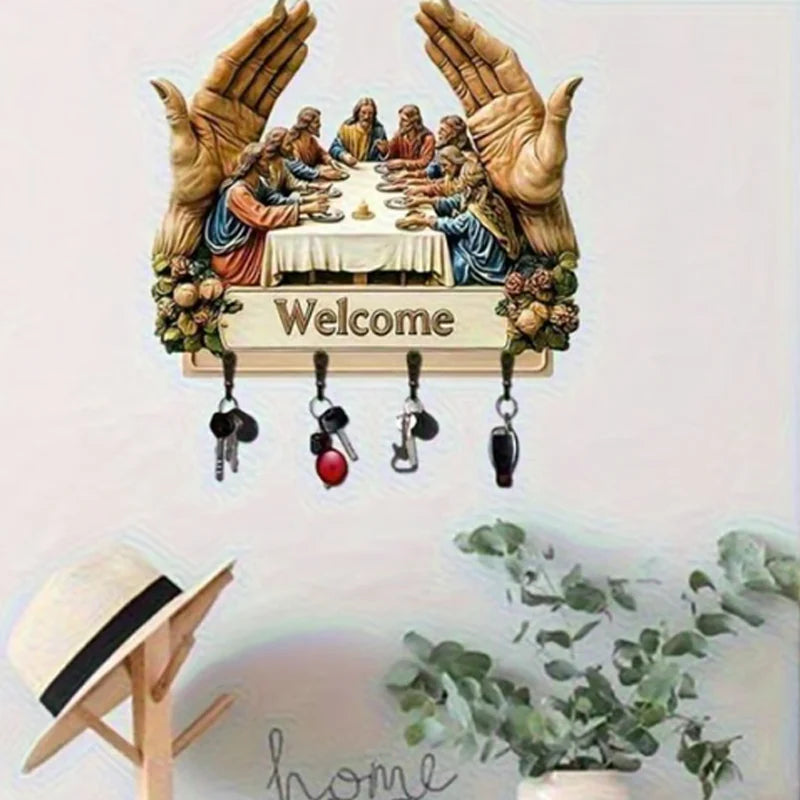 【✝️ Kombinácia praktickosti a umeleckej hodnoty】Nástenný dekoratívny drevený držiak na kľúče
