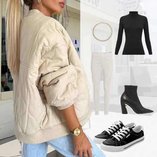 Luźna, gruba i ciepła kurtka bomberka w jednolitym kolorze