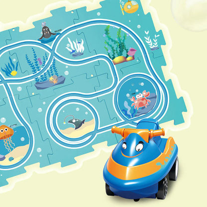 【👶Perfektný darček na rozvoj logického myslenia a zručností!】Detská vzdelávacia hracia sada s puzzle a autodráhou