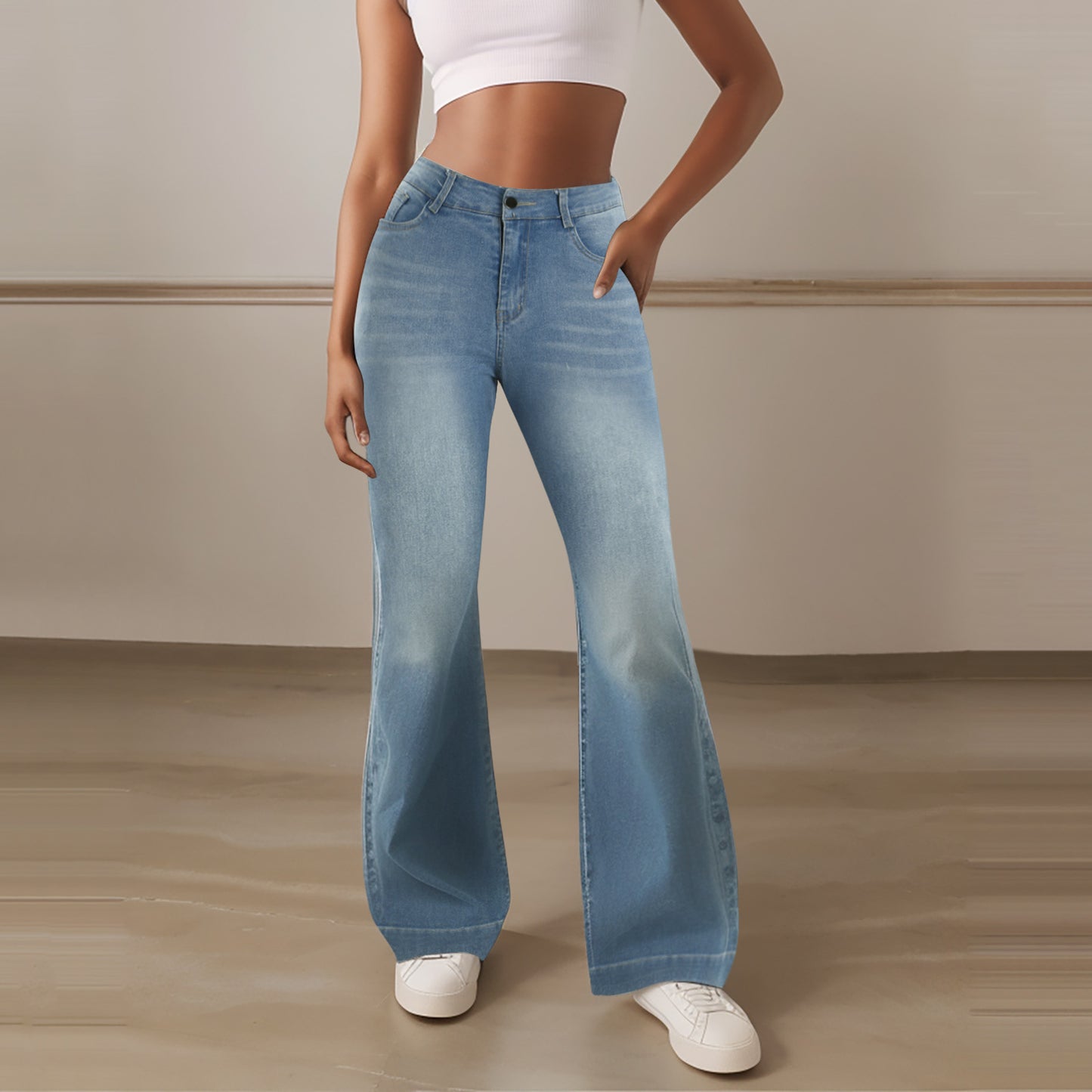 👖Jarná módna novinka?Nohavice s širokými nohavicami a efektom kontroly brucha.