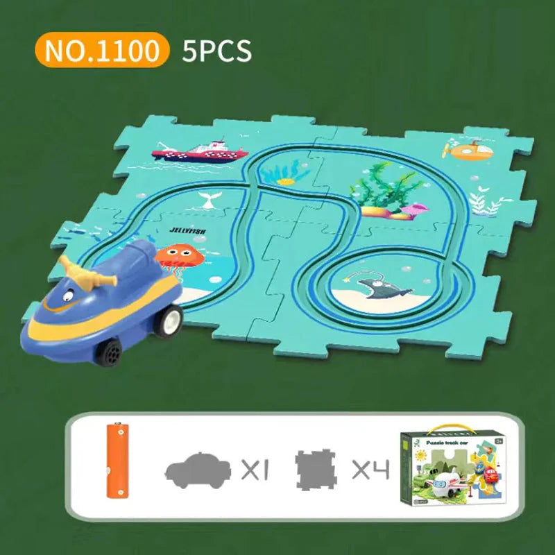 【👶Perfektný darček na rozvoj logického myslenia a zručností!】Detská vzdelávacia hracia sada s puzzle a autodráhou