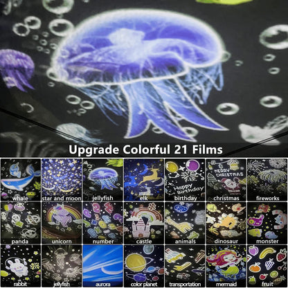 【🌌 Spremenite otroško sobo v pravljični svet】Detský nočný projektor s 15 filmami, nabíjanie cez typ C