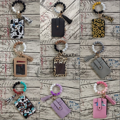 【💎 Štýlový a odolný】Silikónový držiak na karty s korálkovým náramkom