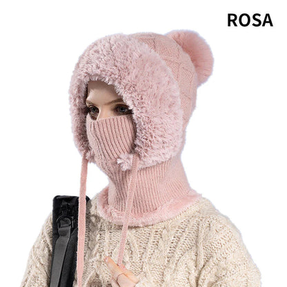 【❄️ Ideálne na lyžovanie, cestovanie alebo každodenné nosenie!】elegantná, hrubá pletená zimná čiapka s teplou pokrývkou tváre a šatkou