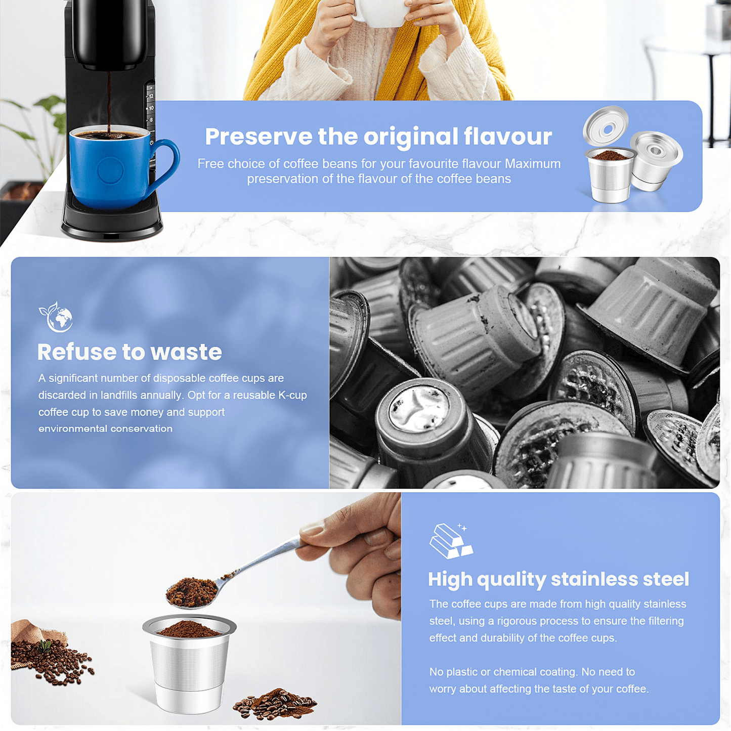 Opakovane použiteľný K-Cup pre Keurig 1.0 z nehrdzavejúcej ocele, doplniteľný K-Cup --⏱️Posledná akcia so Druhý kus len za 10 €