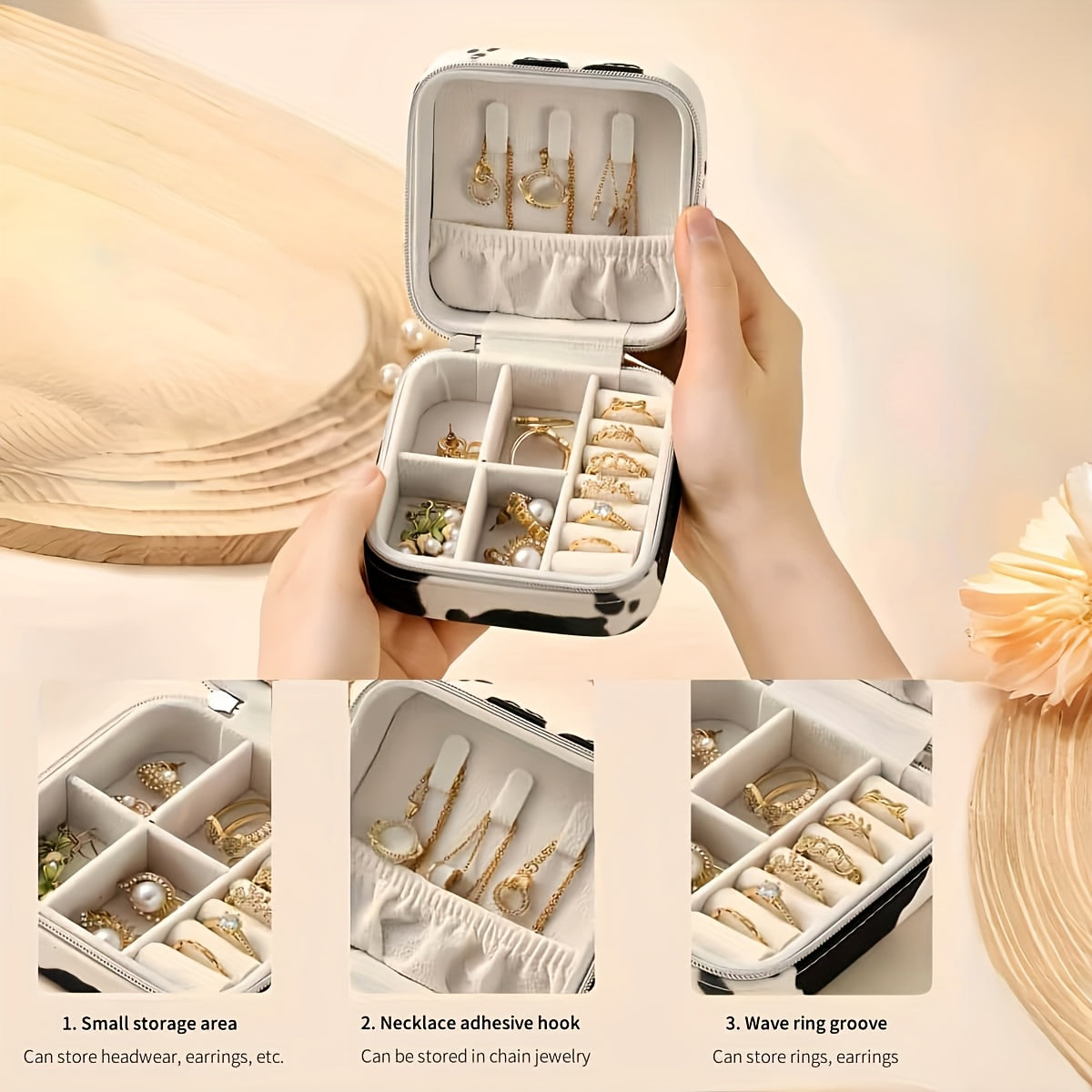 【💎 Veľmi vhodné na cesty aj domáce uskladnenie!】Kožená šperkovnica