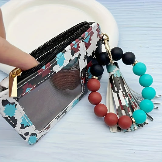 【💎 Štýlový a odolný】Silikónový držiak na karty s korálkovým náramkom