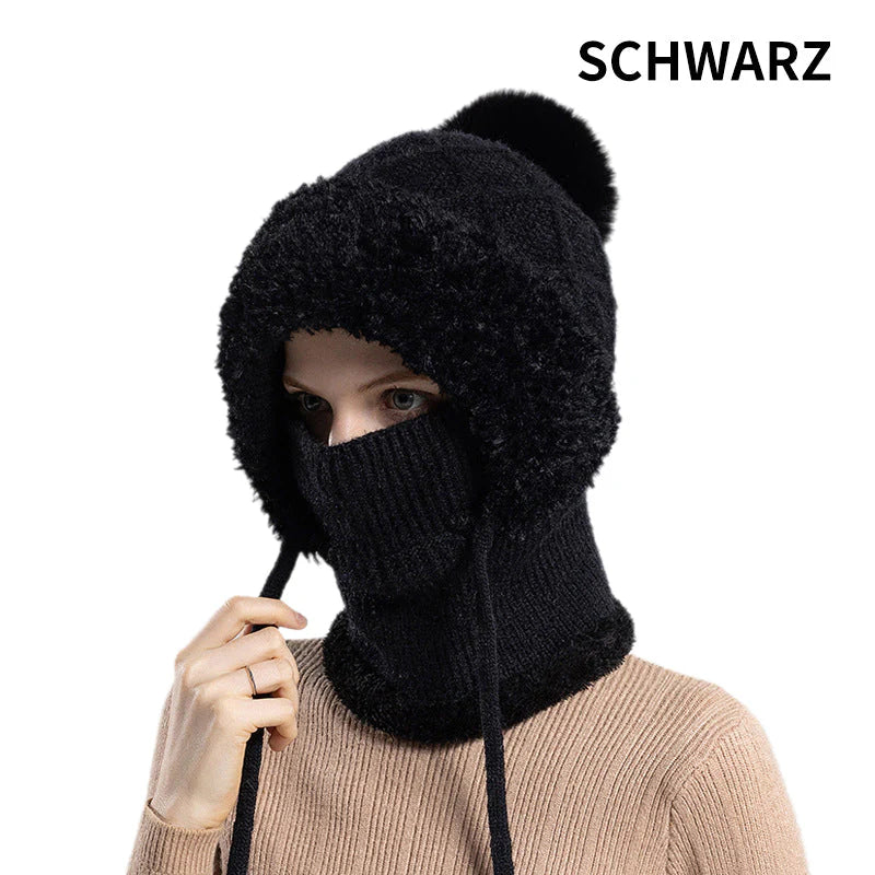 【❄️ Ideálne na lyžovanie, cestovanie alebo každodenné nosenie!】elegantná, hrubá pletená zimná čiapka s teplou pokrývkou tváre a šatkou