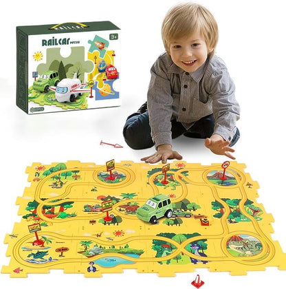 【👶Perfektný darček na rozvoj logického myslenia a zručností!】Detská vzdelávacia hracia sada s puzzle a autodráhou