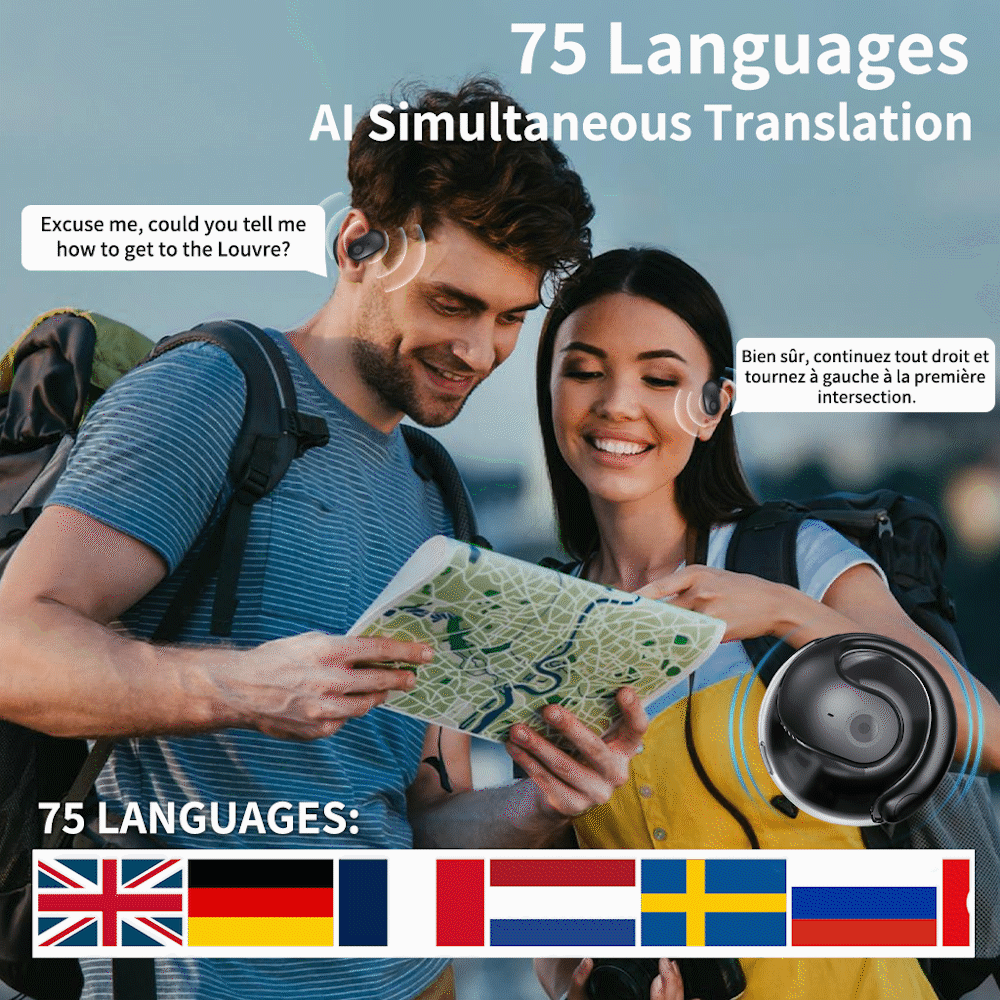 【🔋 Malý a prenosný, rýchly a presný preklad 75 jazykov v reálnom čase】Bezdrôtové slúchadlá OWS Bluetooth 5.4 s AI prekladom (vhodné pre iOS a Android)