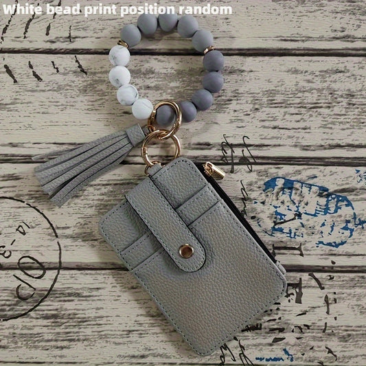 【💎 Štýlový a odolný】Silikónový držiak na karty s korálkovým náramkom