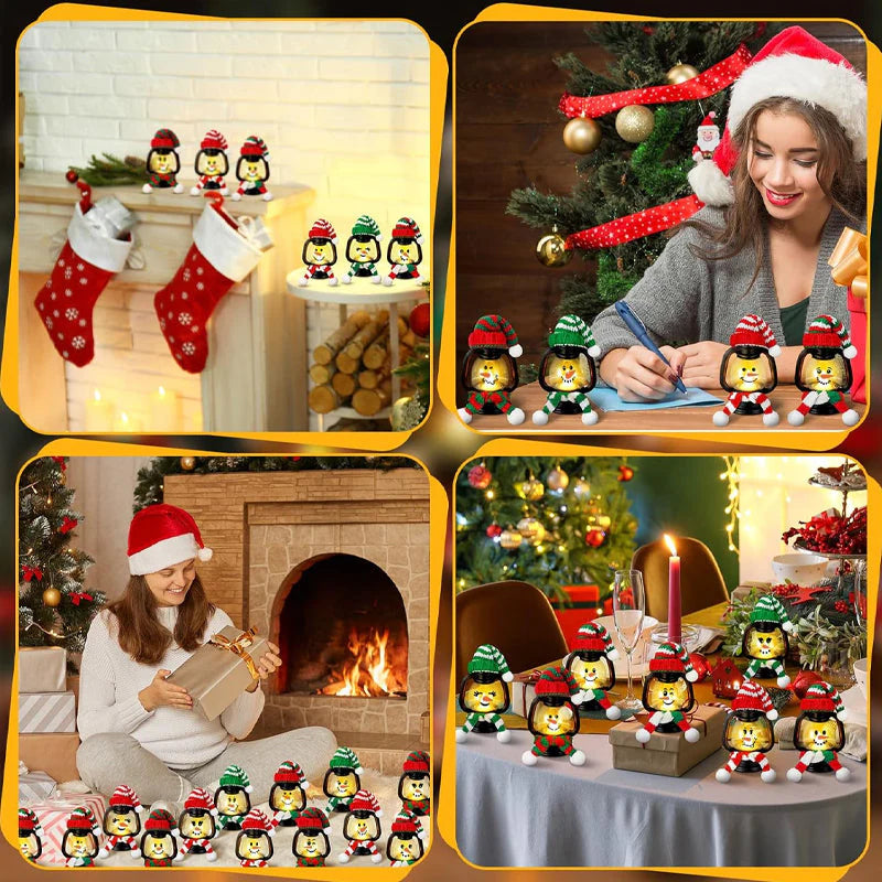 【🎄 Prineste si domov bohatú vianočnú atmosféru!】Vianočné dekoratívne mini snehuliak s čiapkou a šatkou