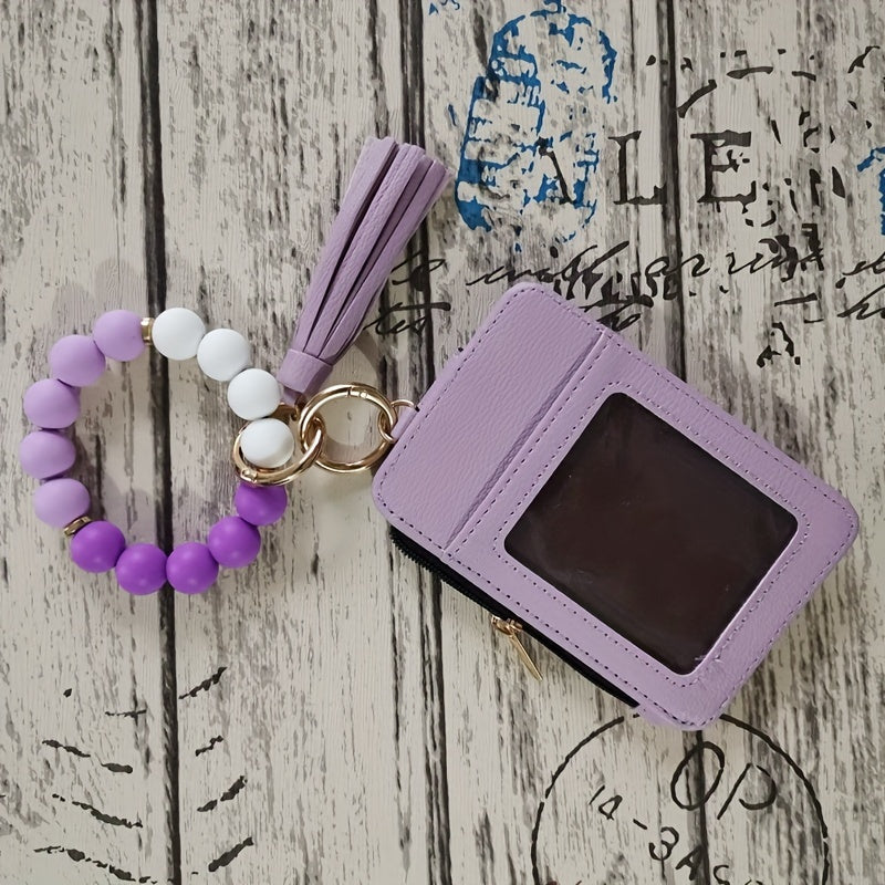 【💎 Štýlový a odolný】Silikónový držiak na karty s korálkovým náramkom