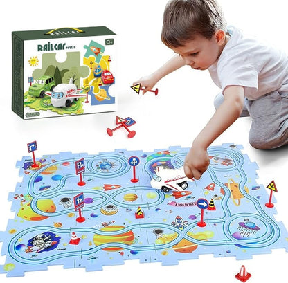 【👶Perfektný darček na rozvoj logického myslenia a zručností!】Detská vzdelávacia hracia sada s puzzle a autodráhou