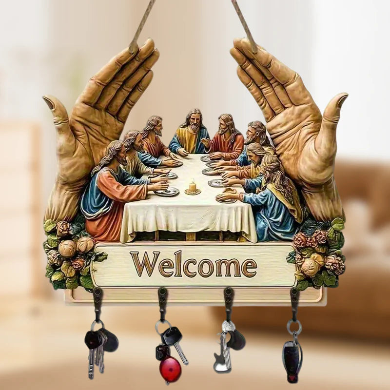 【✝️ Kombinácia praktickosti a umeleckej hodnoty】Nástenný dekoratívny drevený držiak na kľúče