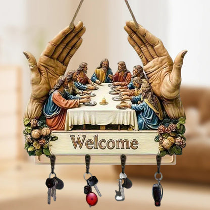 【✝️ Kombinácia praktickosti a umeleckej hodnoty】Nástenný dekoratívny drevený držiak na kľúče