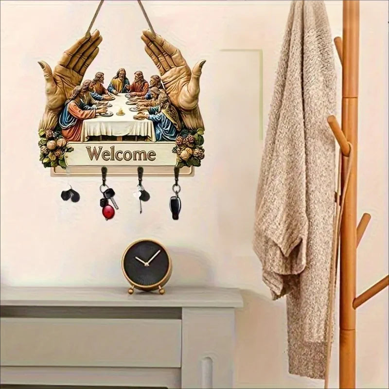 【✝️ Kombinácia praktickosti a umeleckej hodnoty】Nástenný dekoratívny drevený držiak na kľúče