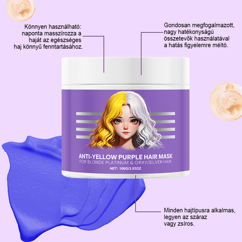 （🔥Kúp 1 získaj 1 zadarmo🔥）Fialová maska na blond vlasy – odstraňuje žlté tóny, obnovuje lesk a chráni farbu