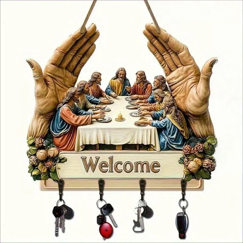 【✝️ Kombinácia praktickosti a umeleckej hodnoty】Nástenný dekoratívny drevený držiak na kľúče