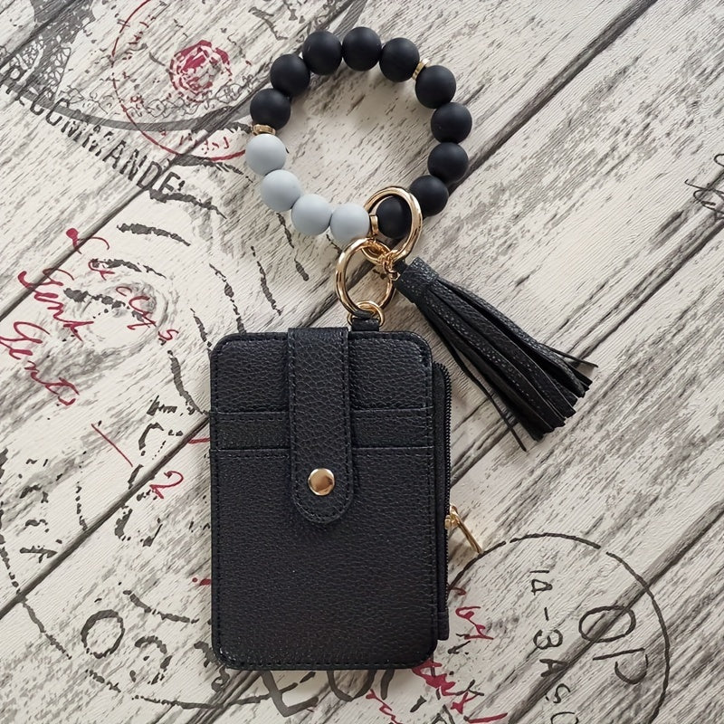 【💎 Štýlový a odolný】Silikónový držiak na karty s korálkovým náramkom