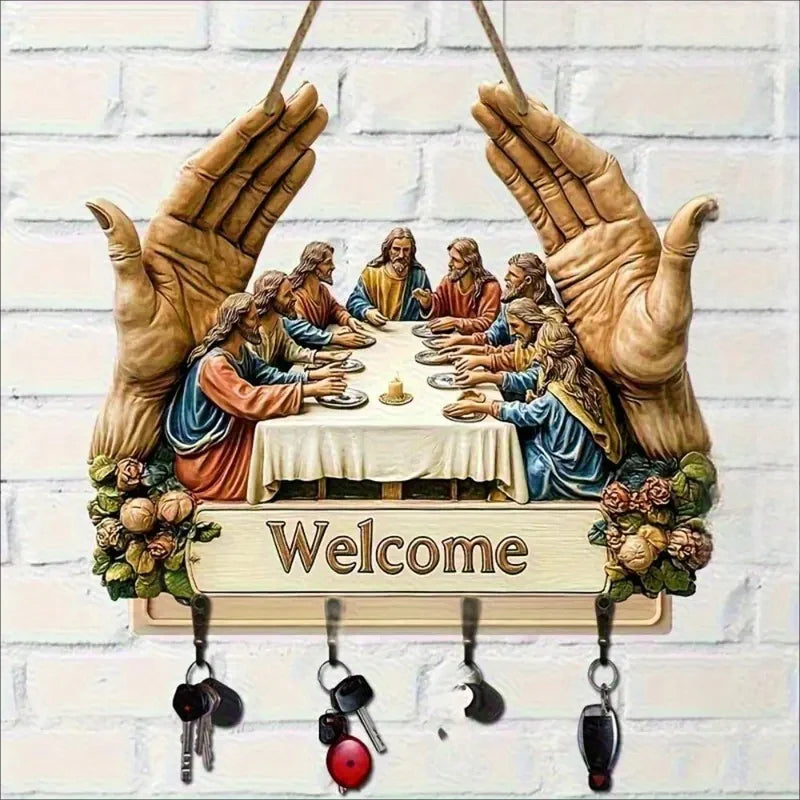 【✝️ Kombinácia praktickosti a umeleckej hodnoty】Nástenný dekoratívny drevený držiak na kľúče