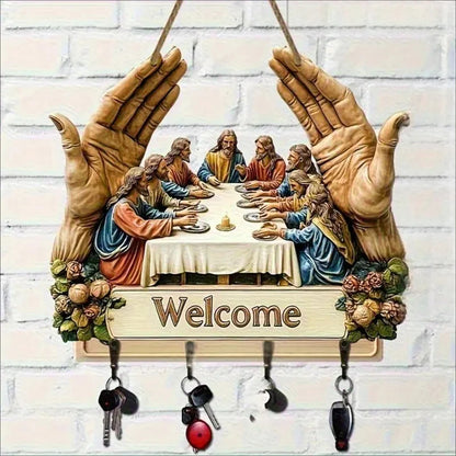 【✝️ Kombinácia praktickosti a umeleckej hodnoty】Nástenný dekoratívny drevený držiak na kľúče