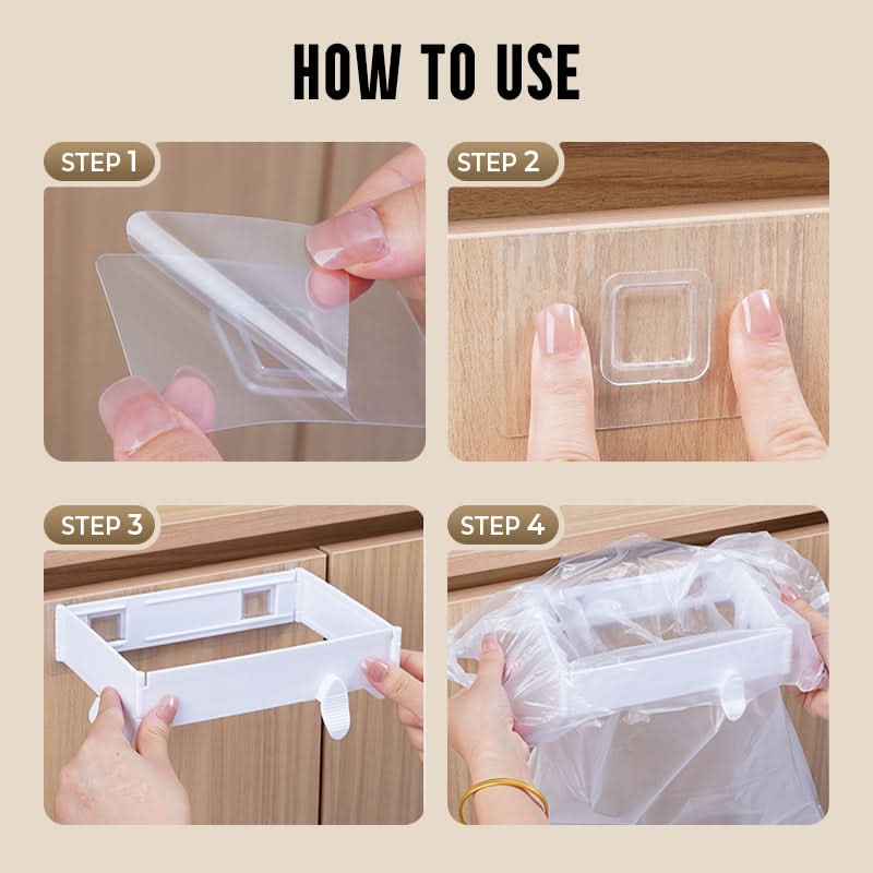 【🔧 Ušetrite miesto v kuchyni, kúpeľni alebo práčovni】Skladací držiak na odpadkové vrecia na montáž na stenu, nie je potrebné vŕtanie