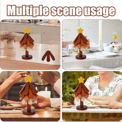 【🍳Krásne a praktické】Drevená podložka pod teplé jedlá v tvare stromčeka s hviezdou alebo jablkom.